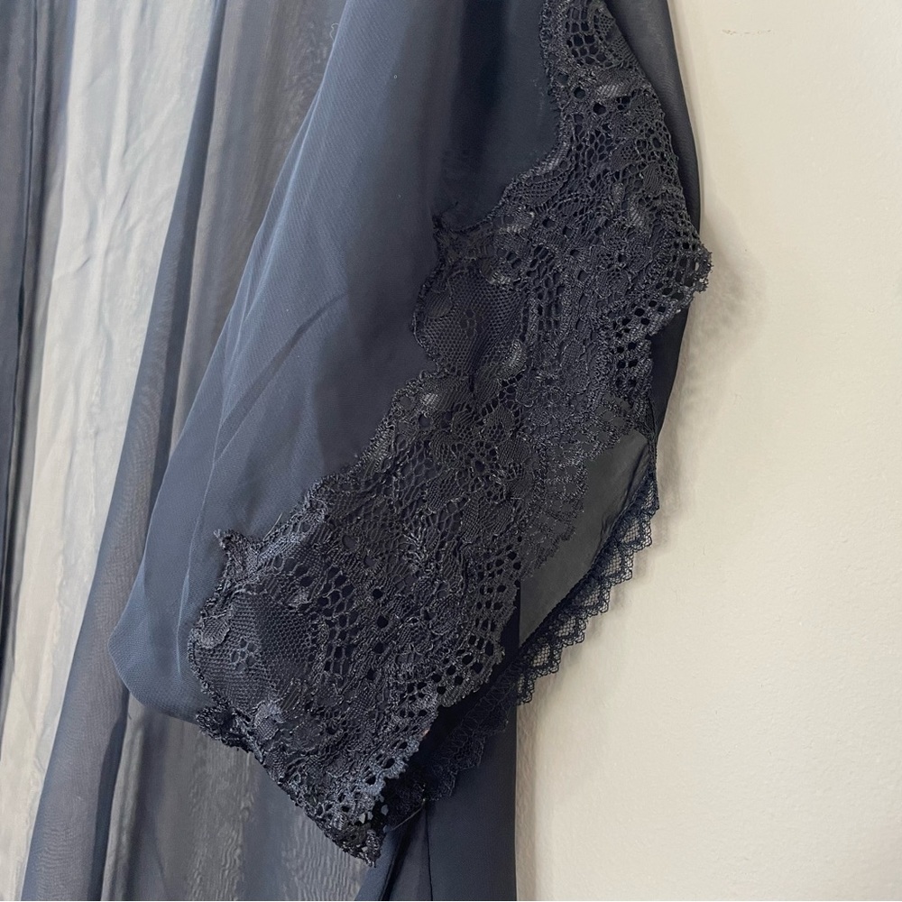 Vintage Black Silk Chiffon & Lace Lingerie Robe Size Small - Picture 12 of 15